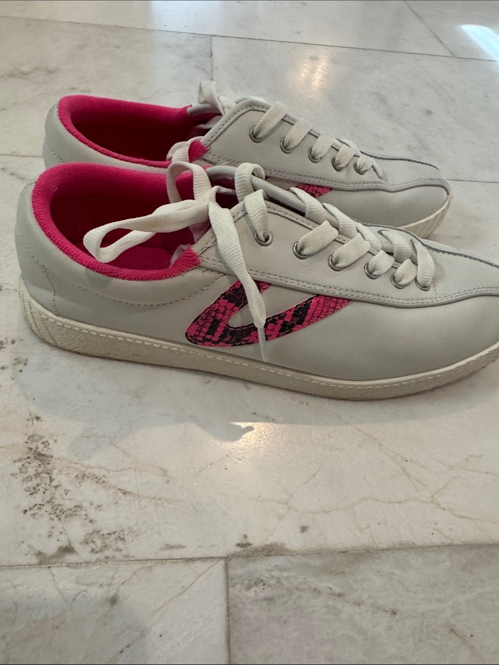 Tretorn White Low-Top Sneakers with Hot Pink Accents